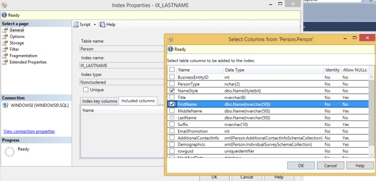 Add columns to index